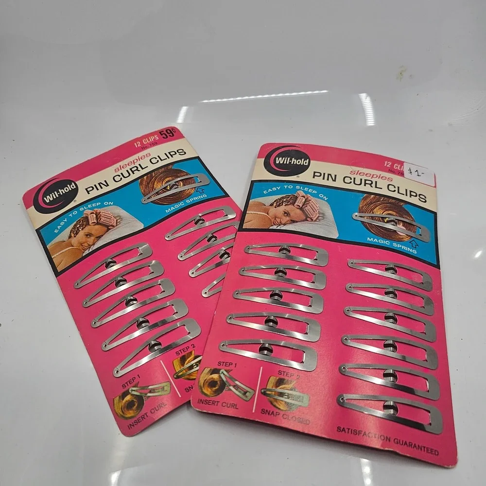 Vintage Wil-hold Sleepies Pin Curl Clips 24 Count Silver Metal Hair Clips No 759